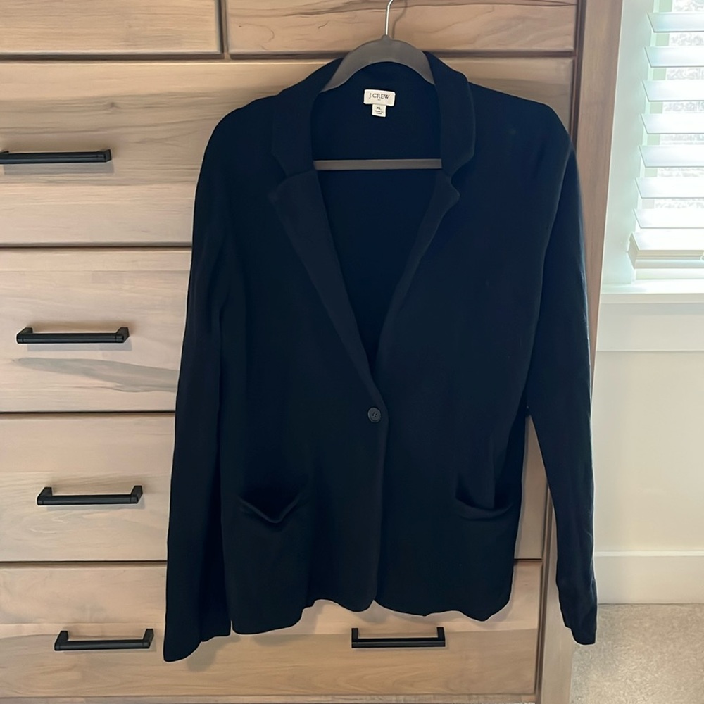 J. Crew Black 100% Cotton Casual Blazer - One Button, Two Pockets - Women’s XL
